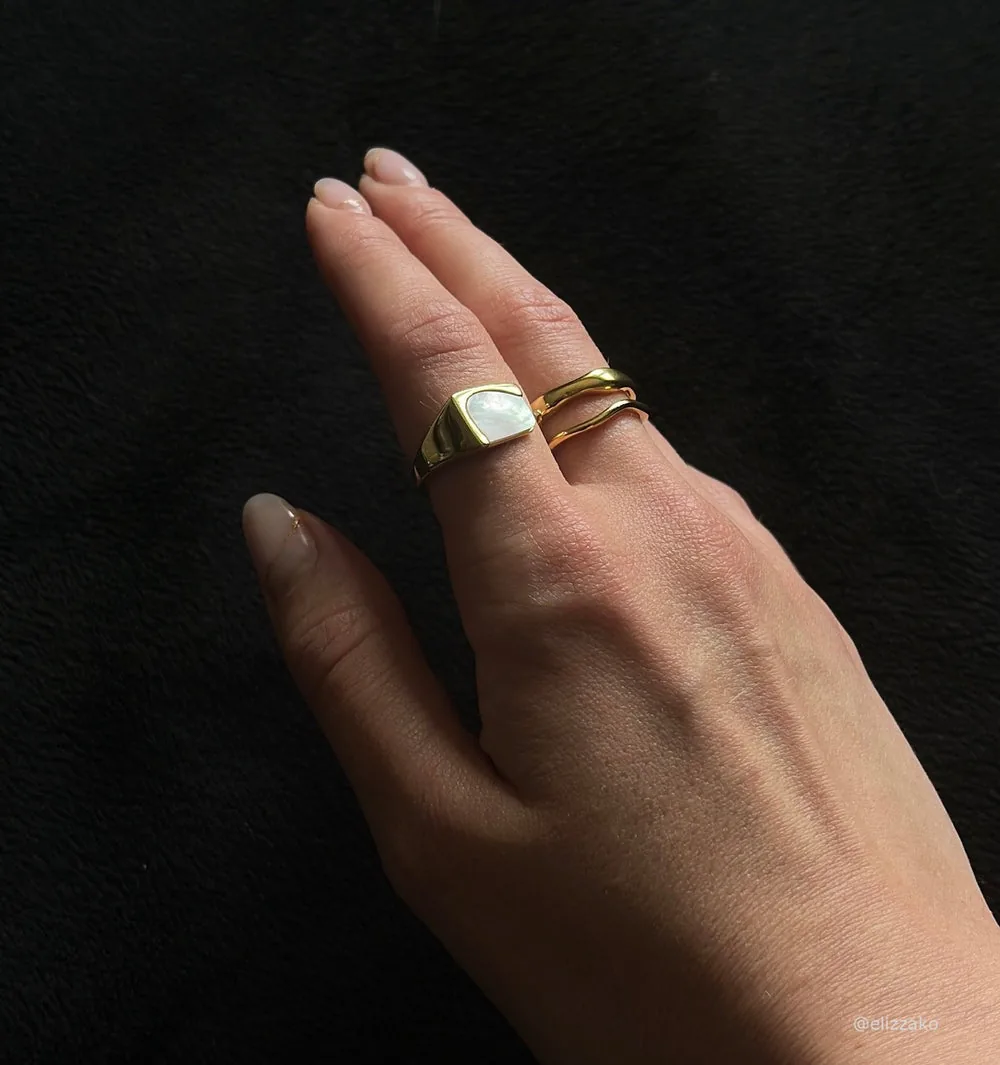 18k Gold Plated Stainless Steel Band Ring Set - Hypoallergenic