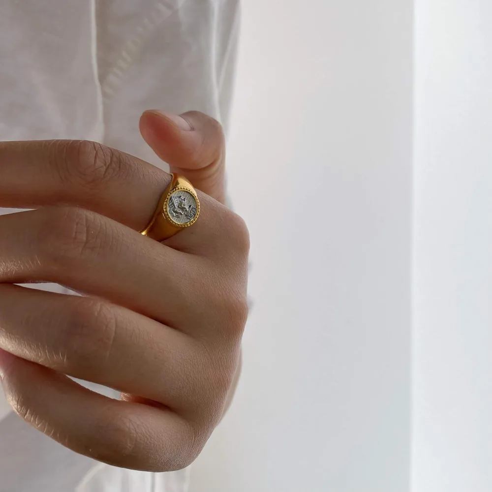 Athena Coin Signet Ring - Waterproof Gold & Silver Ring