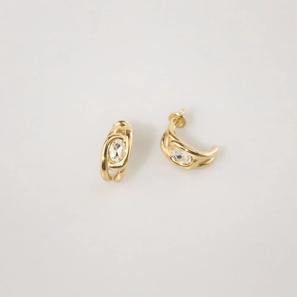 Aura CZ Huggie Earrings – Waterproof Gold Hoops