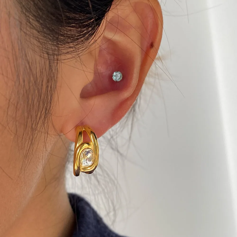 Aura CZ Huggie Earrings – Waterproof Gold Hoops