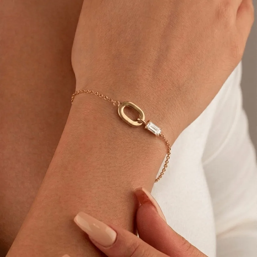 Baguette Oval Link Bracelet - White