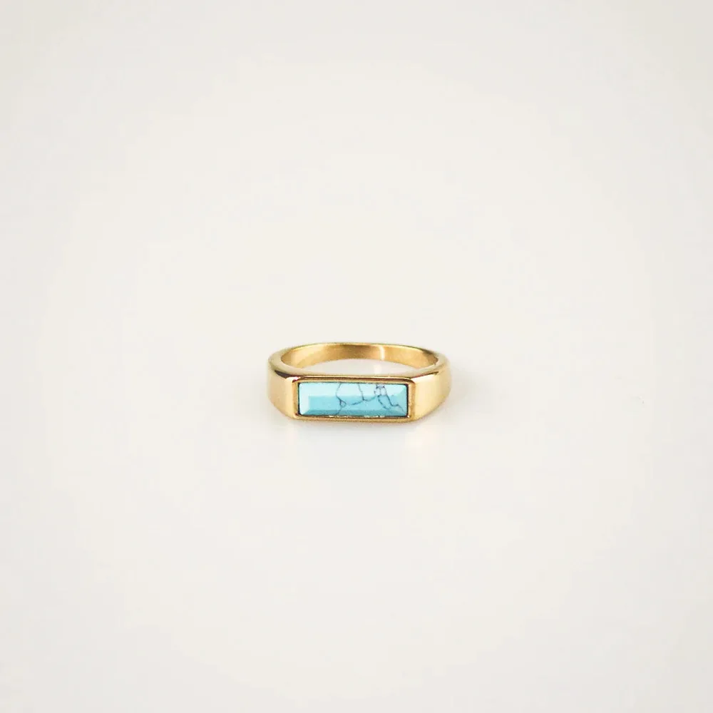 Bar Turquoise Ring - Waterproof 18k Gold Plated Stainless Steel