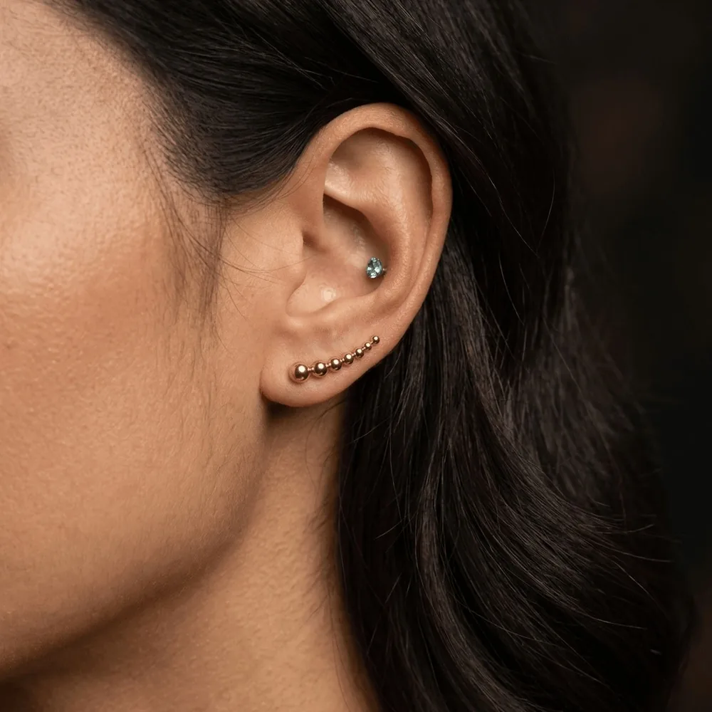 Beaded Ear Climber – Waterproof Gold Earrings for Women