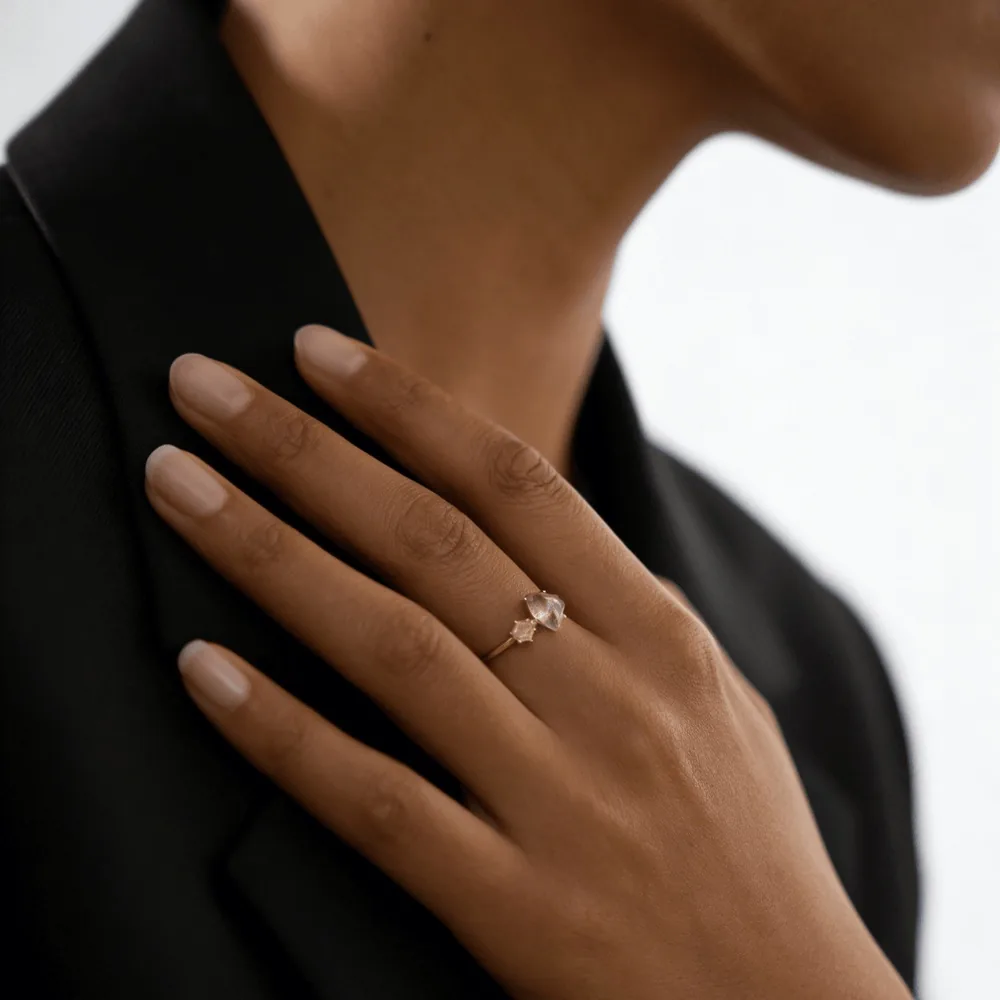 Adjustable Moon and Rose Ring