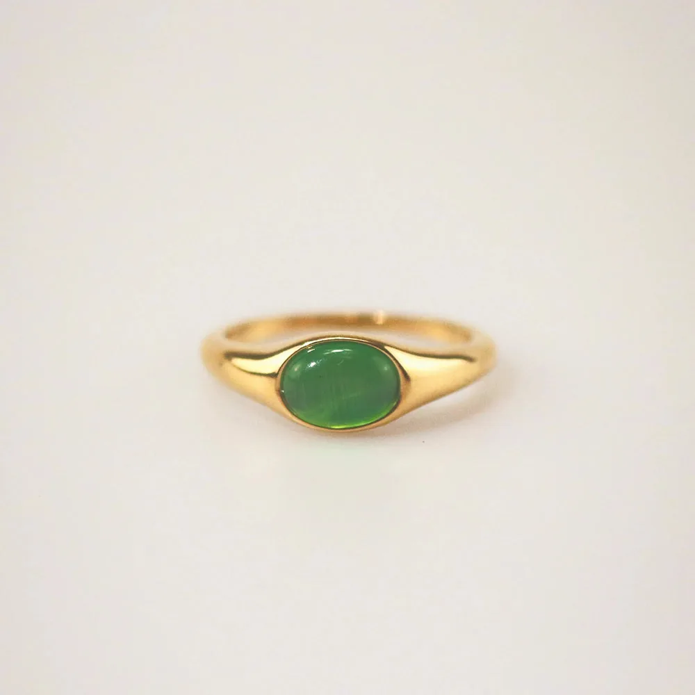 Green Cats Eye Ring - Waterproof 18k Gold Plated Stainless Steel