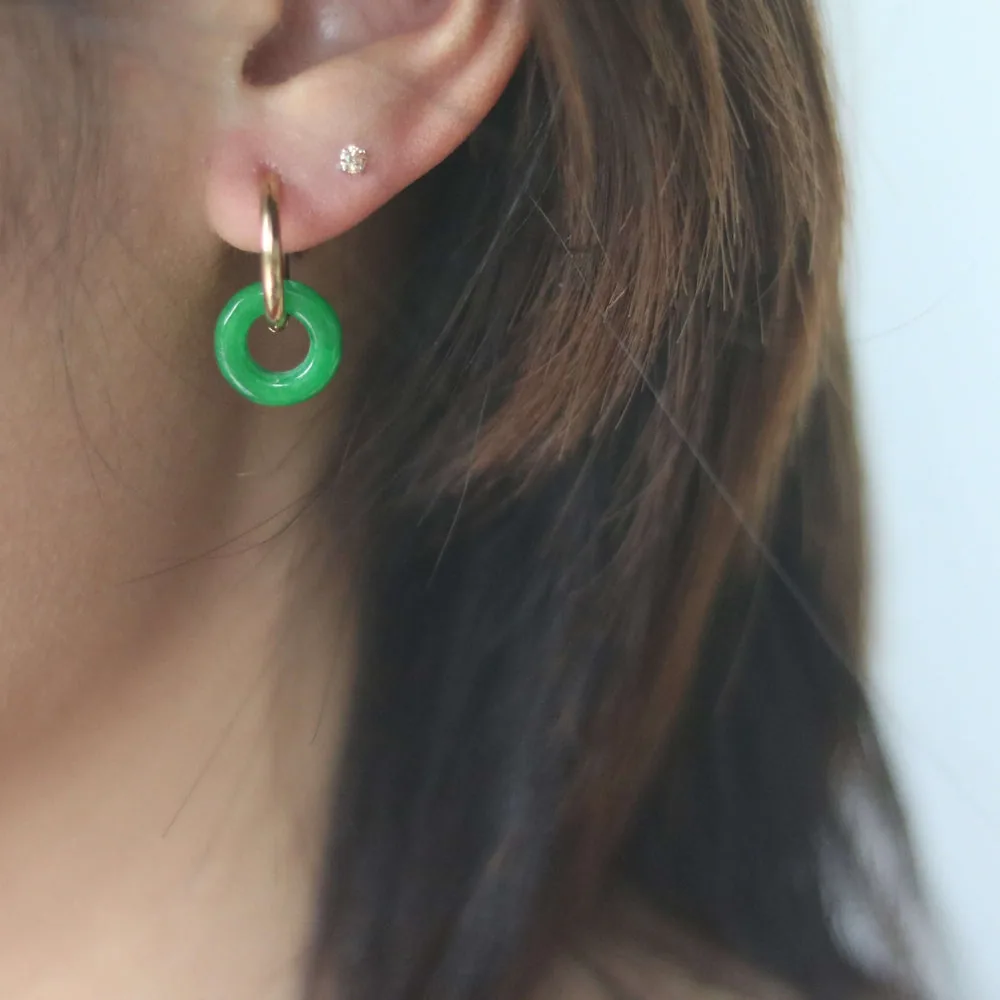 Green Jade Donut Hoop Earrings - Waterproof & Tarnish-Free