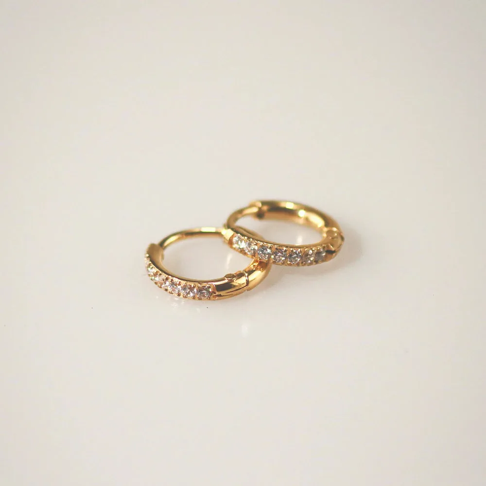 Mini Pave Huggie Hoops – Hypoallergenic Gold Earrings