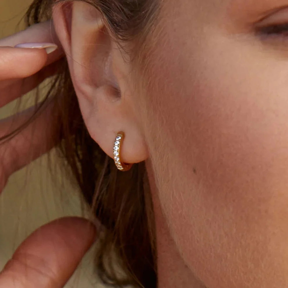 Mini Pave Huggie Hoops – Hypoallergenic Gold Earrings