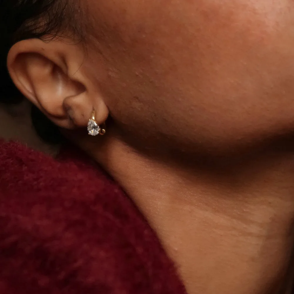 Meideya Pear CZ Huggies — Waterproof Gold Hoops