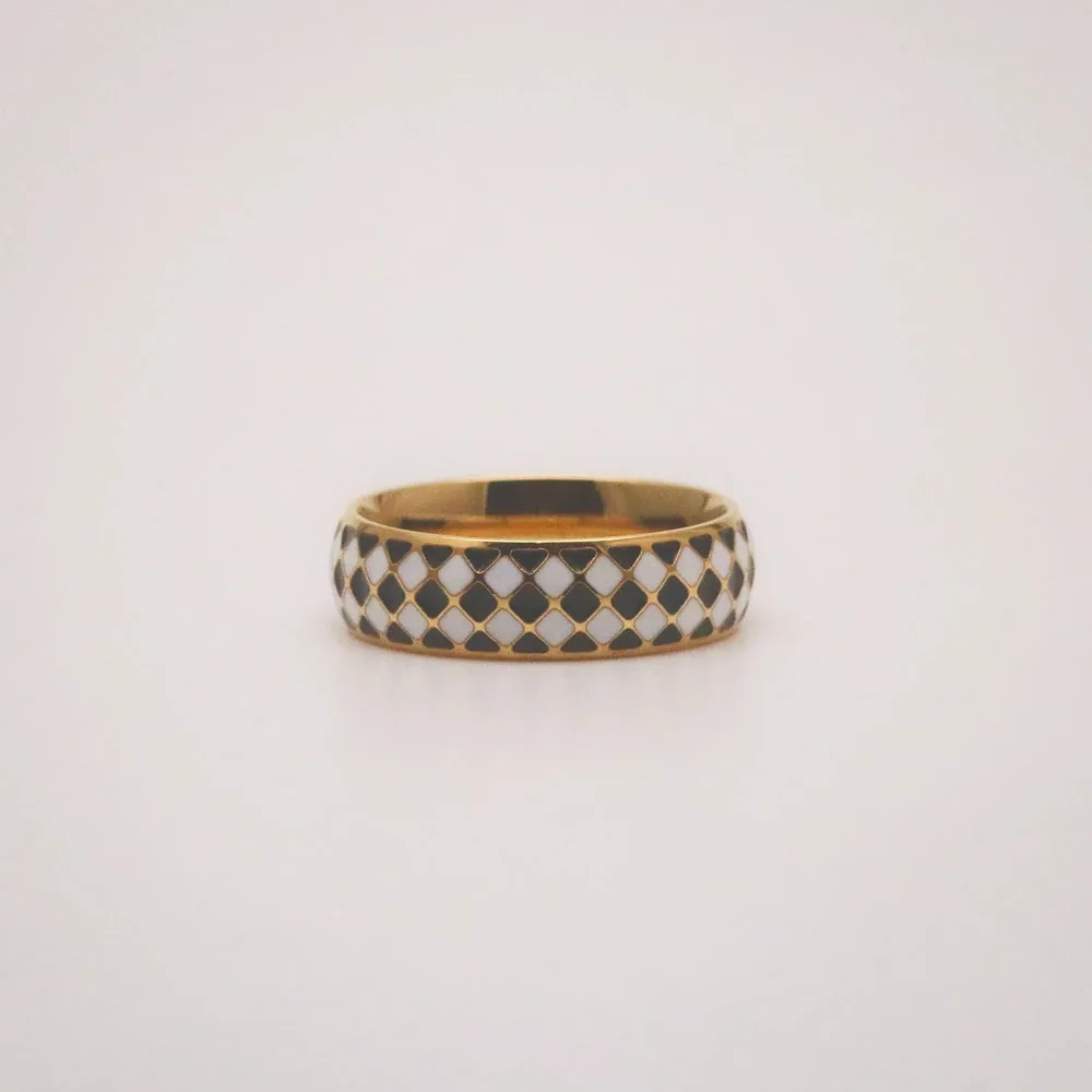 Waterproof Check Band Ring – Gold Plated Stainless Steel