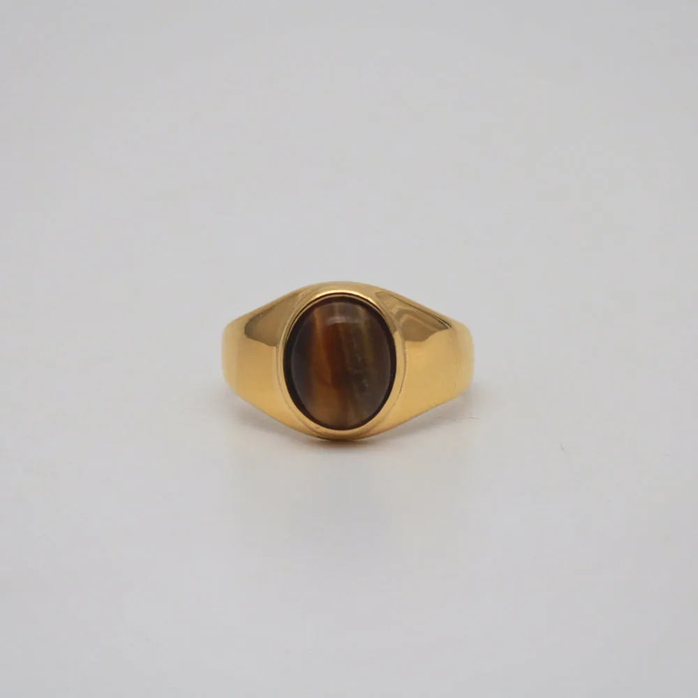 Waterproof Tiger's Eye Ring - 18k Gold Plated Stainless Steel